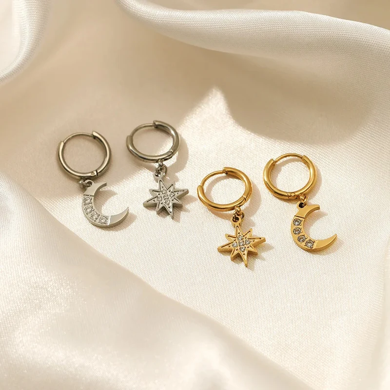 Boucles d'Oreilles Étoile et Lune