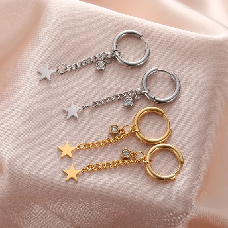 Boucles d'Oreilles Chaine Pendante Étoile