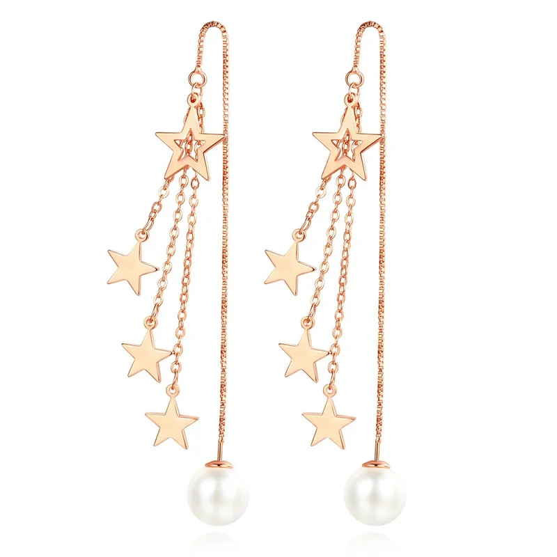Boucles d'Oreilles Triple Étoile Pendante