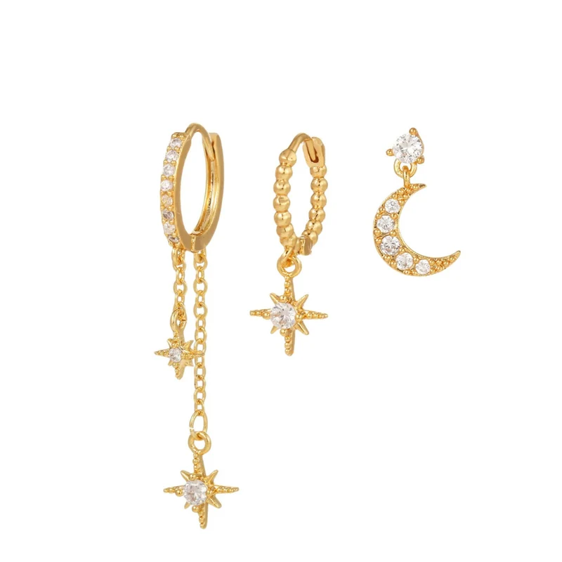 Trio Boucles d'Oreilles Étoile Asymétrique