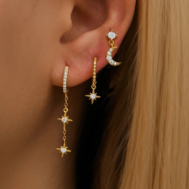 Trio Boucles d'Oreilles Étoile Asymétrique