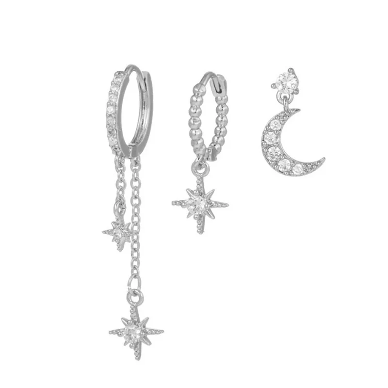 Trio Boucles d'Oreilles Étoile Asymétrique