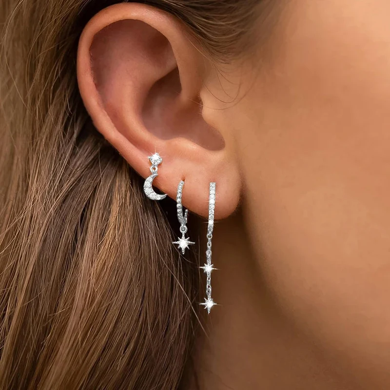 Trio Boucles d'Oreilles Étoile Asymétrique