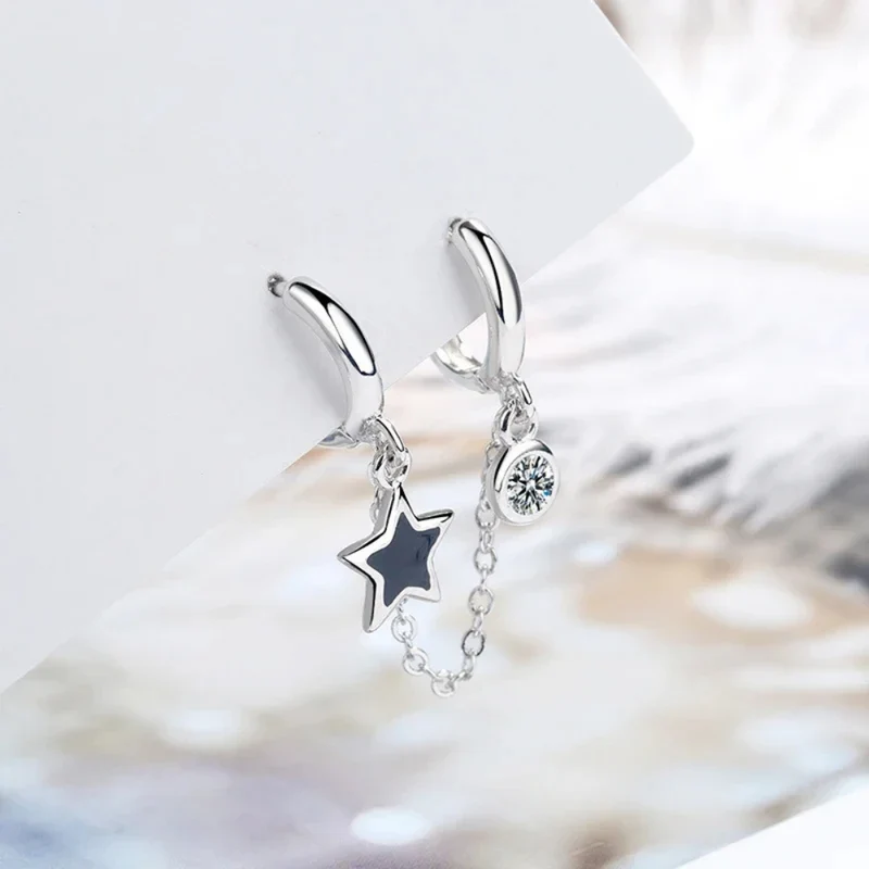 Double Boucles d'Oreilles Étoile Argent