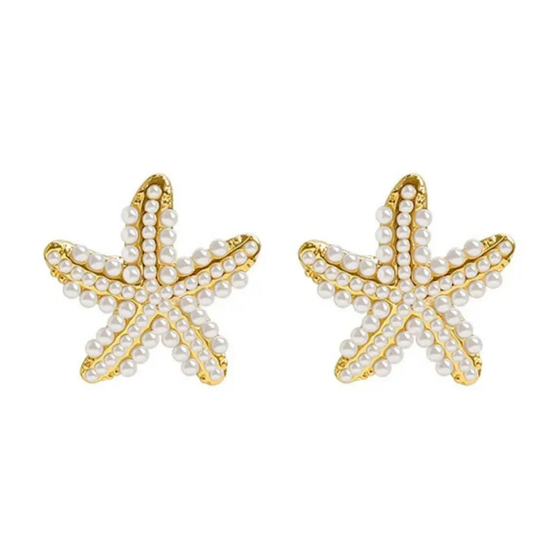 Boucles d'Oreilles Étoile de Mer Perle Blanche