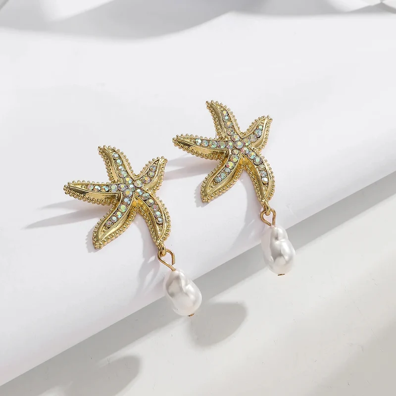 Boucles d'Oreilles Étoile de Mer Strass Couleur