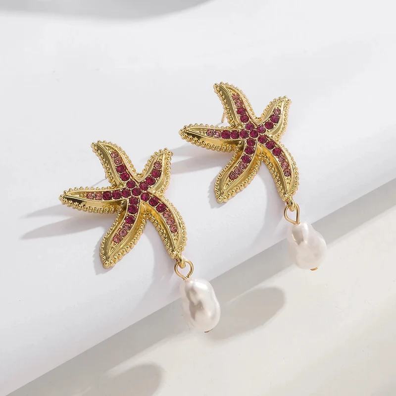 Boucles d'Oreilles Étoile de Mer Strass Couleur