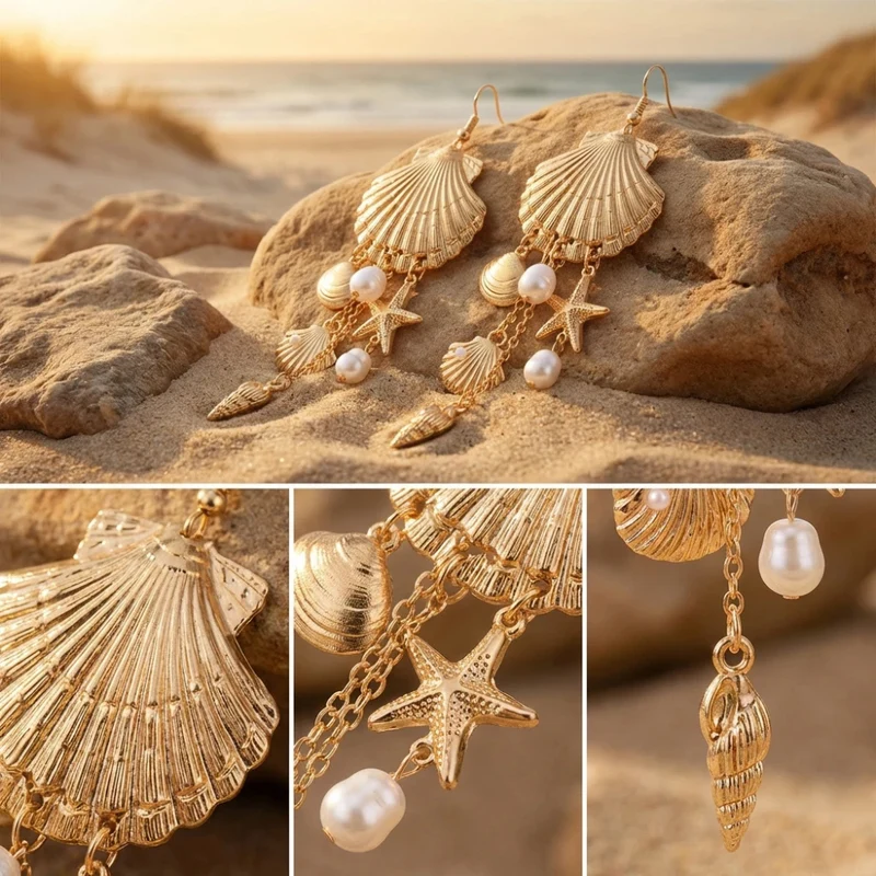 Boucles d'Oreilles Étoile de Mer Coquillage