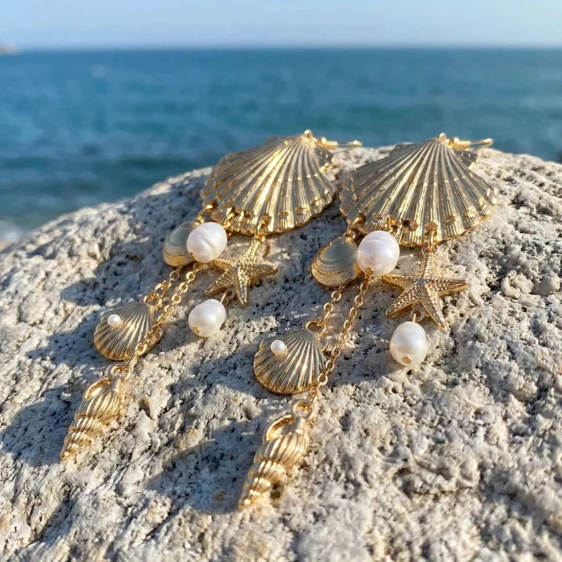 Boucles d'Oreilles Étoile de Mer Coquillage