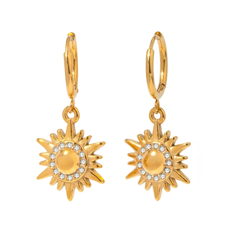 Youthway Delicate Zircon Sun Pendant Stainless Steel Earrings Unusual Waterproof Stylish Jewelry Women Gift 2024