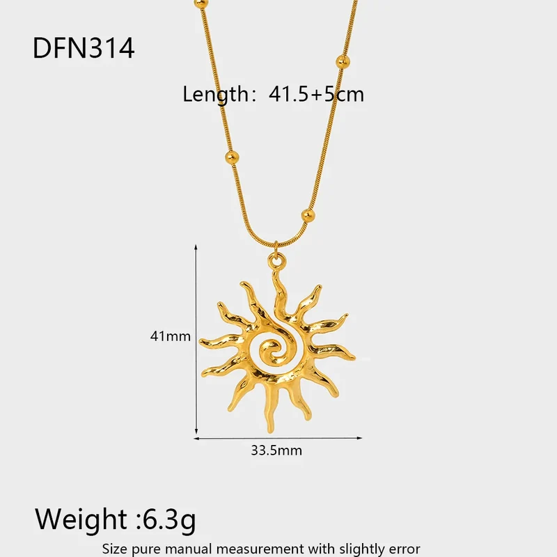 Vintage Jewelry New Arrival Stainless Steel Waterproof Hollow Irregular Sun Shaped Pendant Necklace Studs Earrings for Women