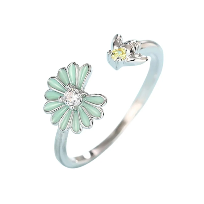 Bague Abeille et Fleur Verte