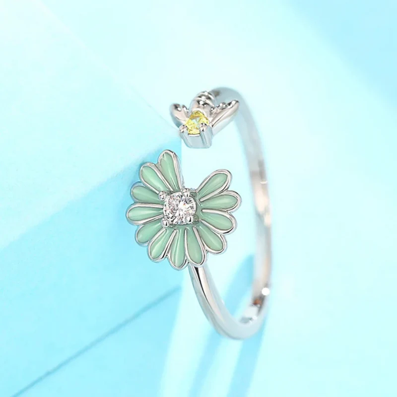 Bague Abeille et Fleur Verte