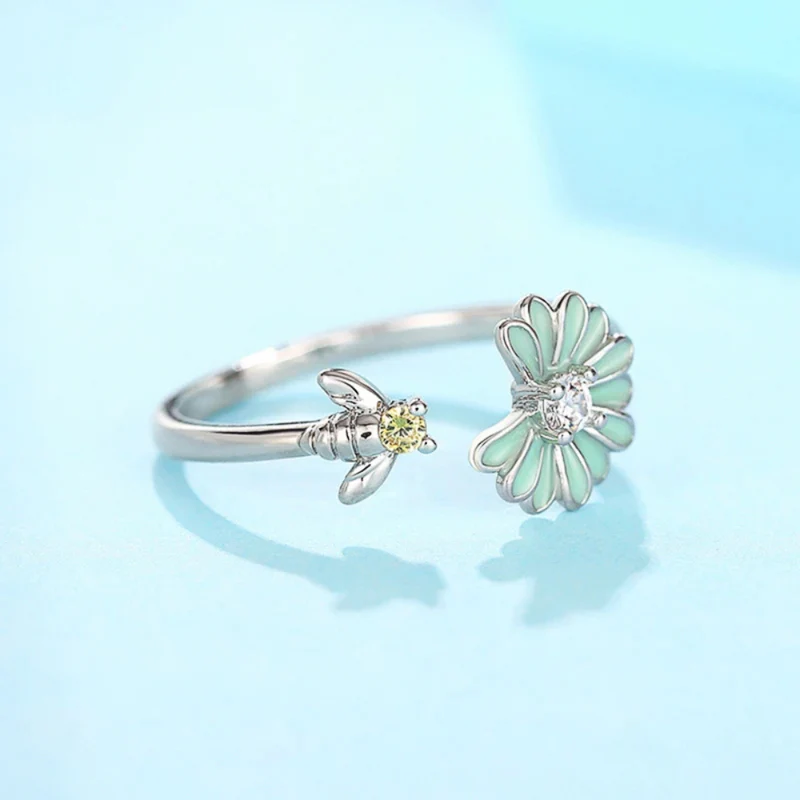 Bague Abeille et Fleur Verte