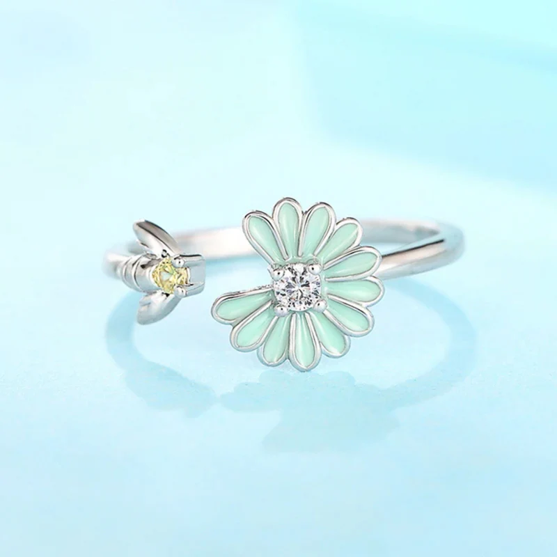 Bague Abeille et Fleur Verte
