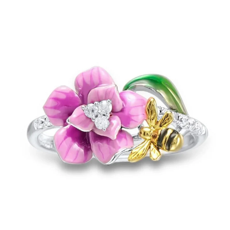 Bague Abeille et Fleur Violette