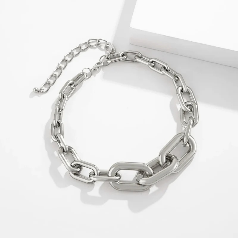 Collier Grosse Maille Rectangulaire Argent