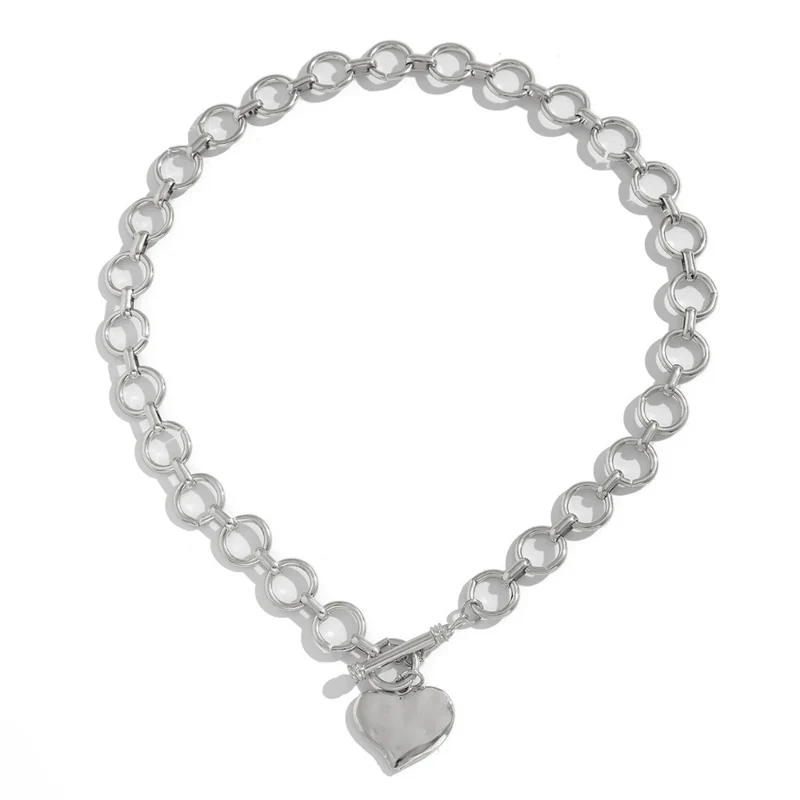 Collier Grosse Maille Cœur Argent Femme
