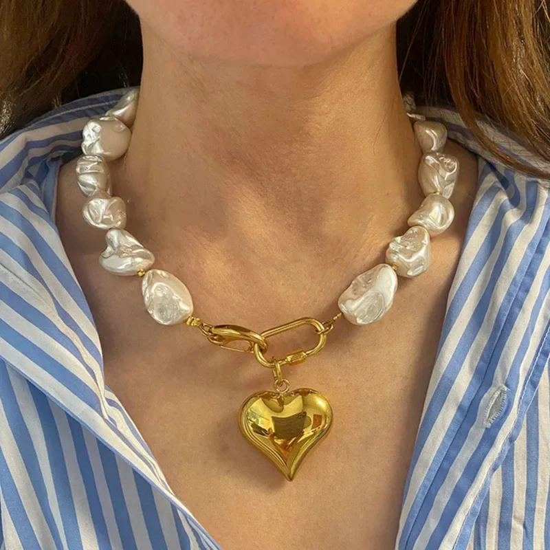 Collier Grosse Maille Perle Cœur