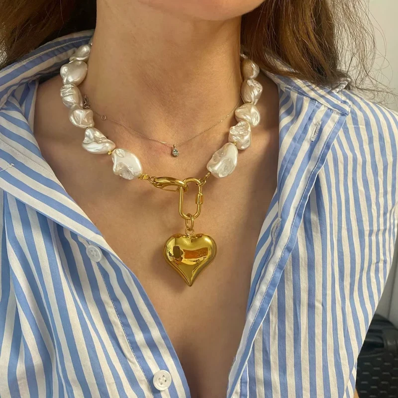 Collier Grosse Maille Perle Cœur