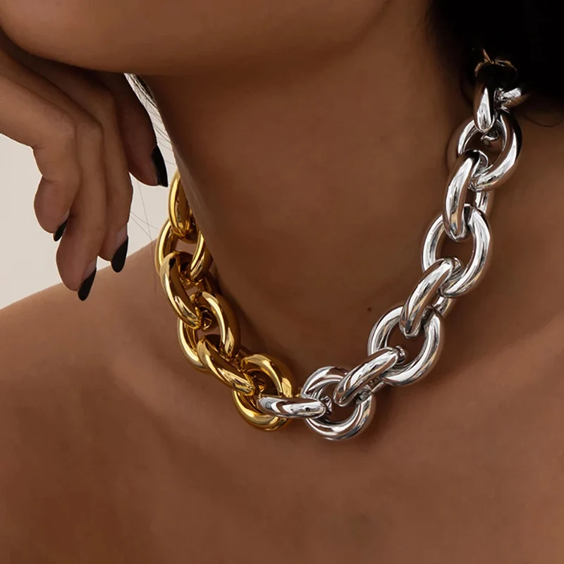Collier Grosse Maille Bicolore Ovale