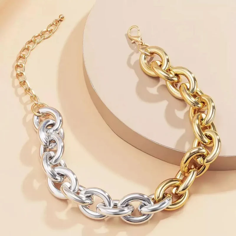 Collier Grosse Maille Bicolore Ovale