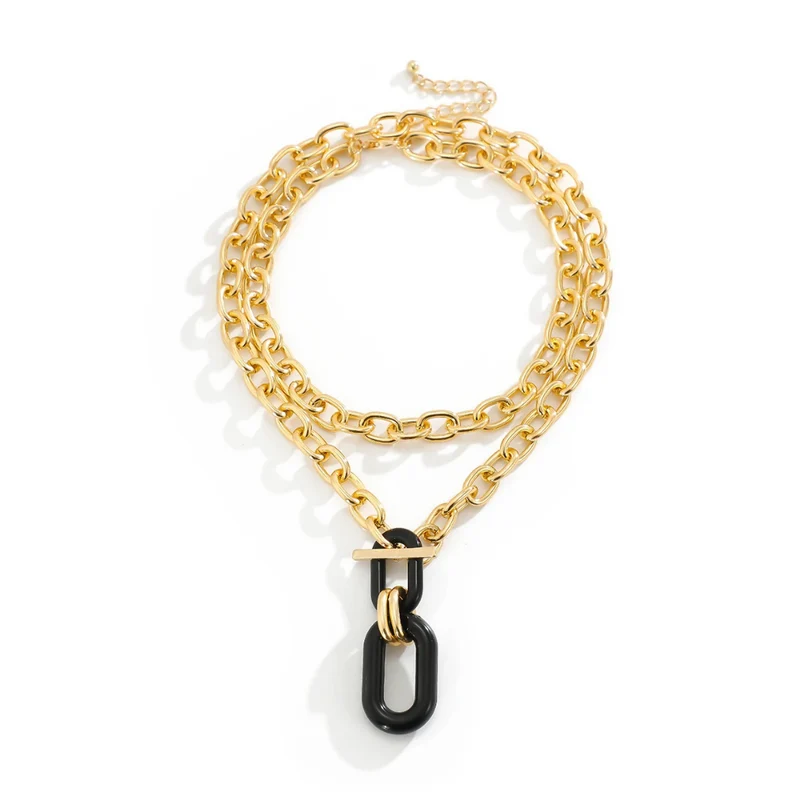 Collier Grosse Maille Pendentif Noir