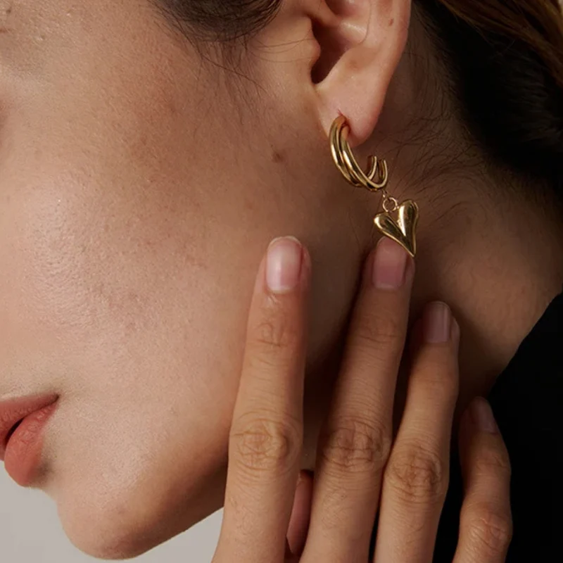 Boucles d'Oreilles Double Créole Cœur