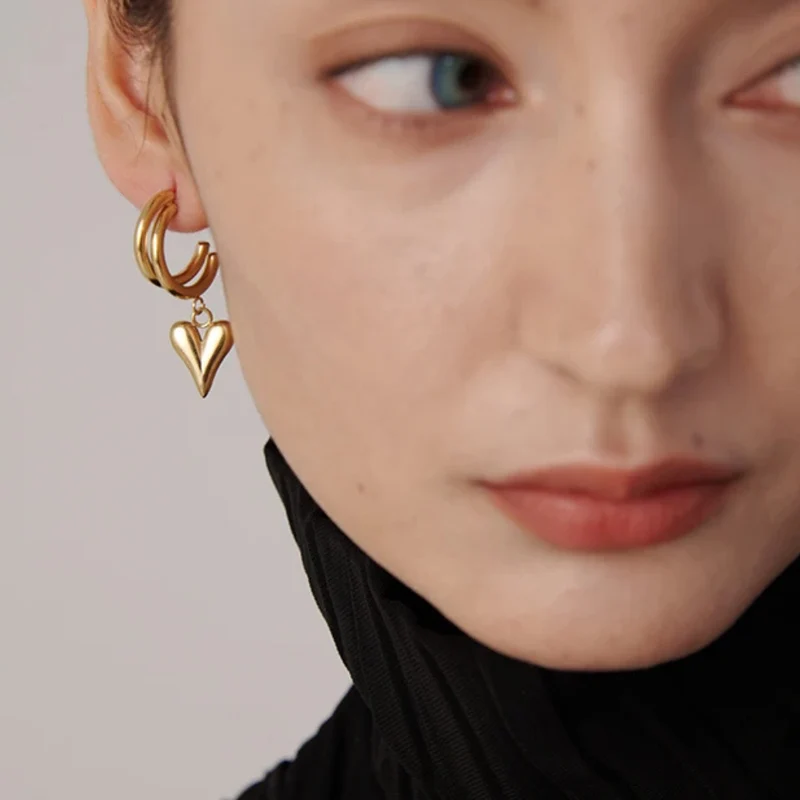 Boucles d'Oreilles Double Créole Cœur