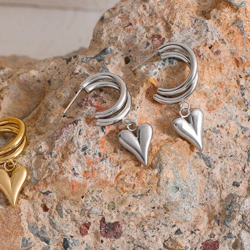 Boucles d'Oreilles Double Créole Cœur