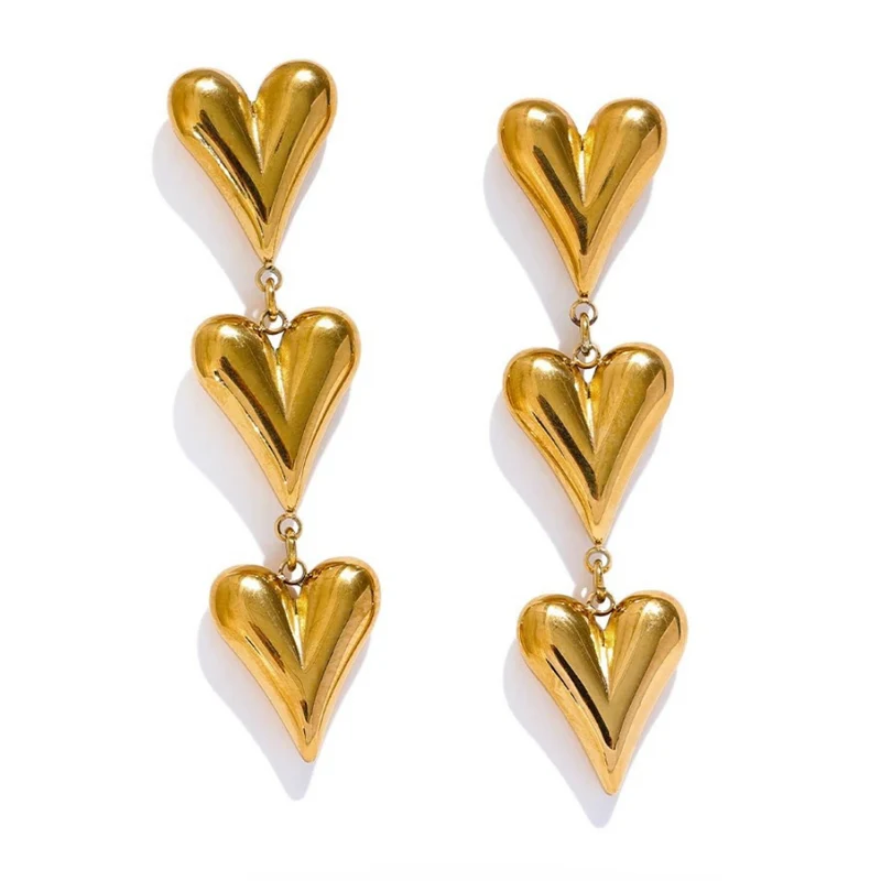 Boucles d'Oreilles Triple Cœur