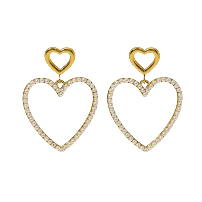 Boucles d'Oreilles Double Cœur Perles