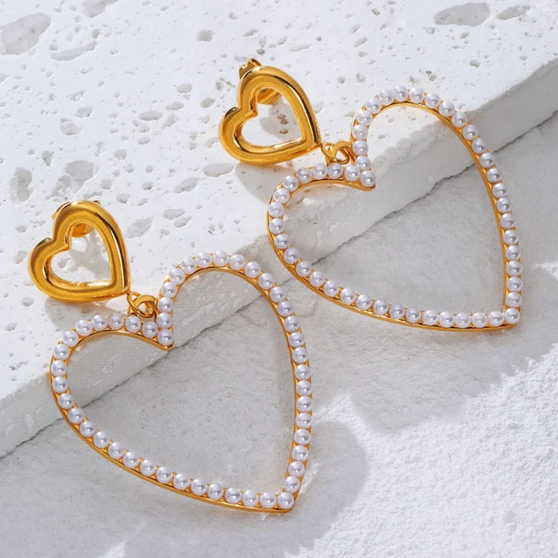Boucles d'Oreilles Double Cœur Perles
