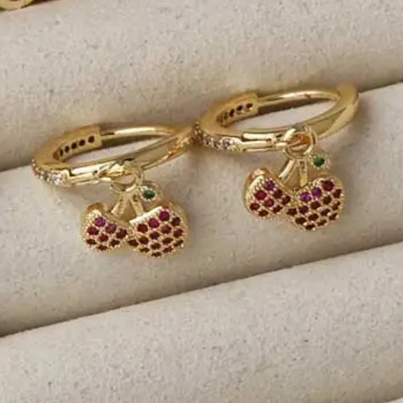 Boucles d'Oreilles Pendentif Cerise Strass