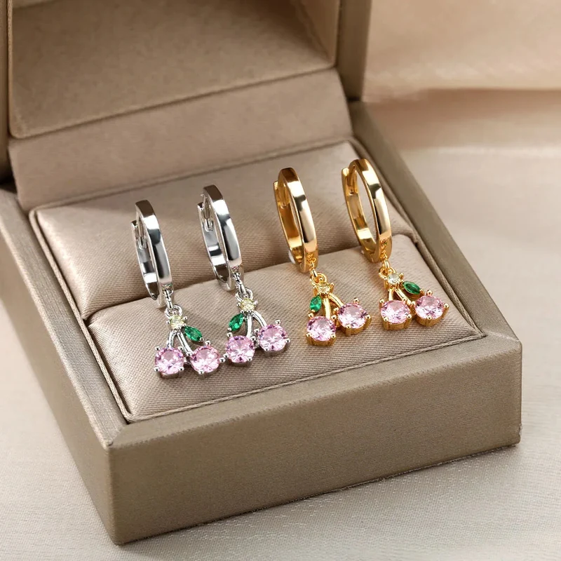 Boucles d'Oreilles Cerise Rose