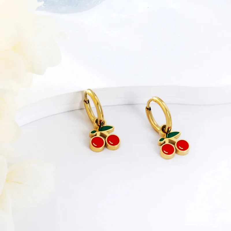 Boucles d'Oreilles Créoles Pendentif Cerise