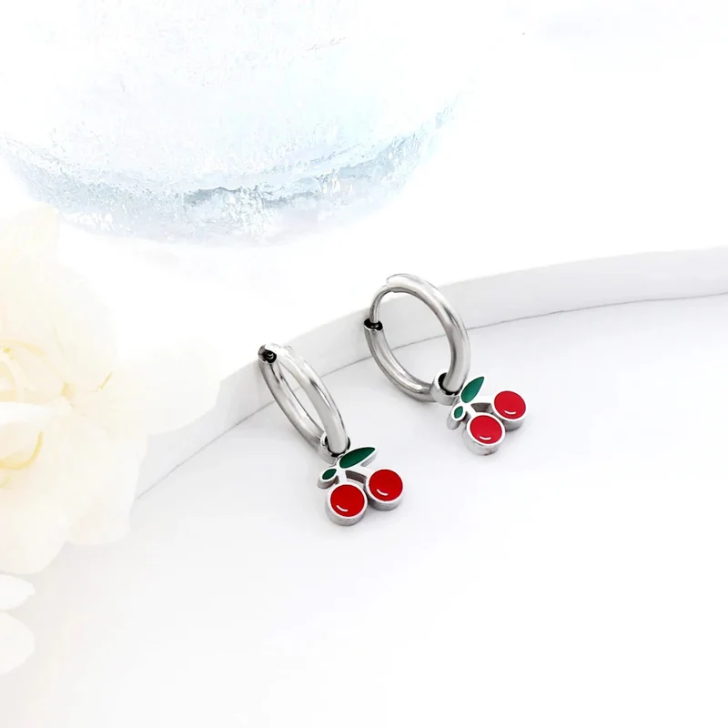 Boucles d'Oreilles Créoles Pendentif Cerise