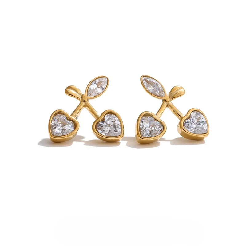 Boucles d'Oreilles Cerise Cœur Strass
