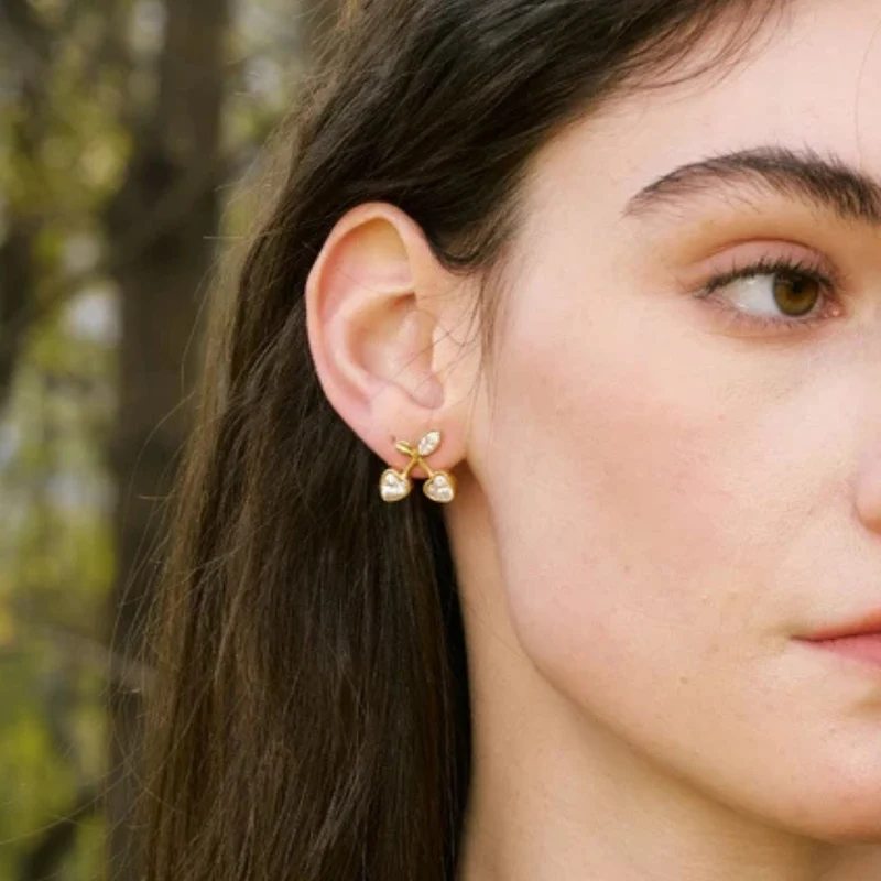 Boucles d'Oreilles Cerise Cœur Strass