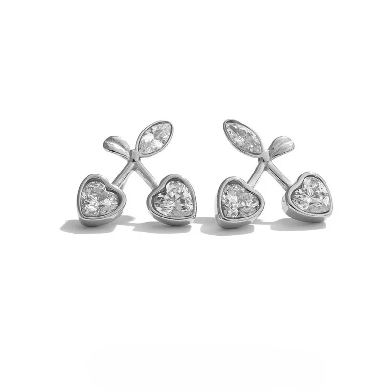 Boucles d'Oreilles Cerise Cœur Strass