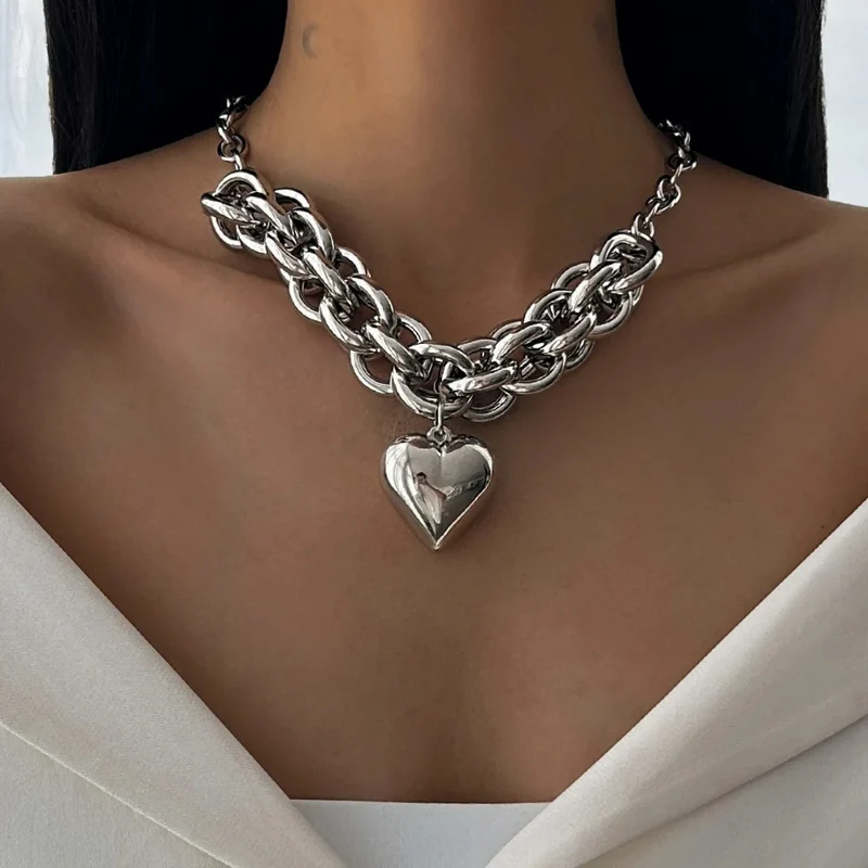 Collier Grosse Maille Cœur Argent