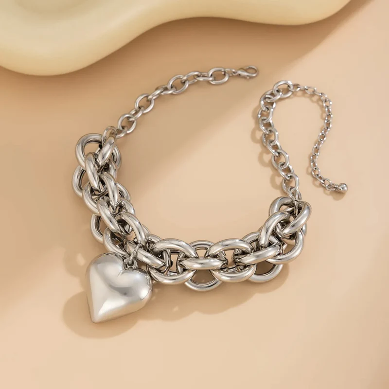 Collier Grosse Maille Cœur Argent