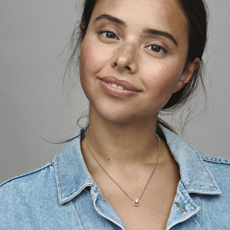 Pandora Timeless Gold-coloured Sparkling Round Halo Necklacewith14 Carat Gold Plating 361174C01-45 (Length: 45.00 cm)
