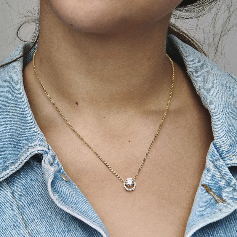 Pandora Timeless Gold-coloured Sparkling Round Halo Necklacewith14 Carat Gold Plating 361174C01-45 (Length: 45.00 cm)