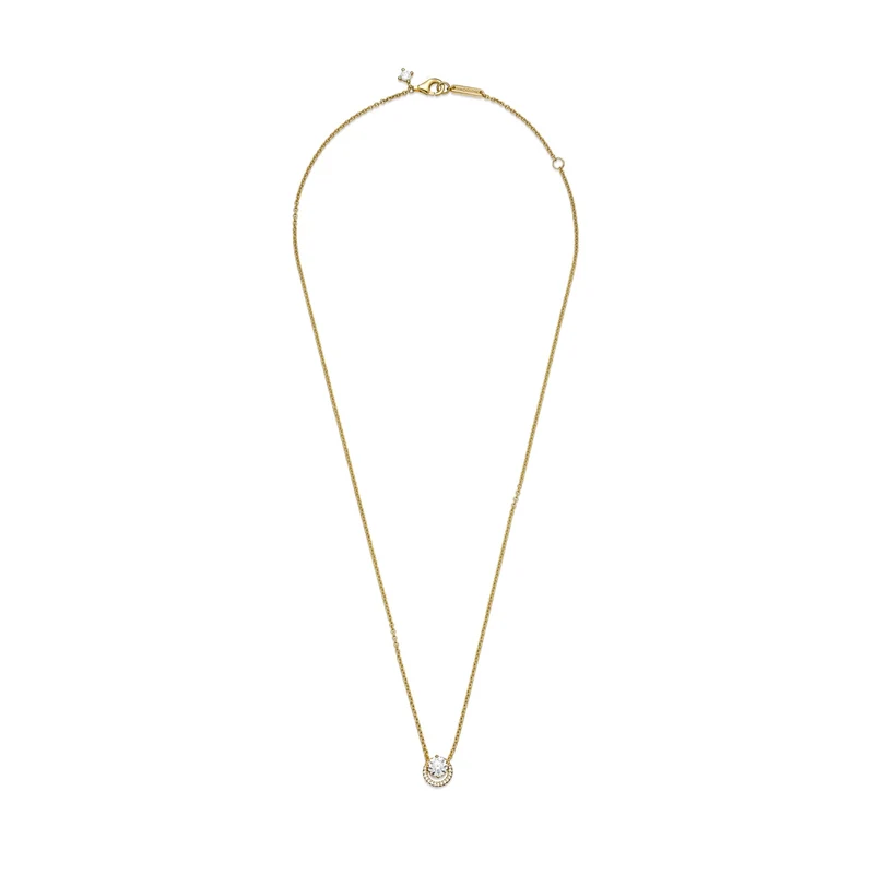 Pandora Timeless Gold-coloured Sparkling Round Halo Necklacewith14 Carat Gold Plating 361174C01-45 (Length: 45.00 cm)
