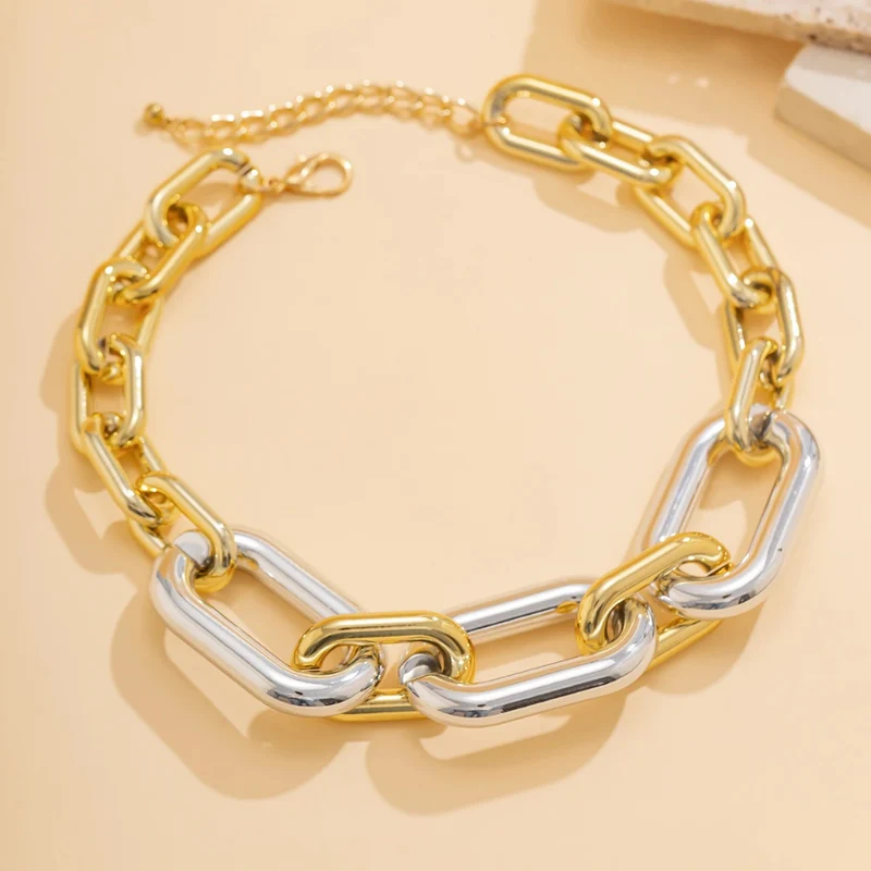Collier Grosse Maille Rectangulaire Bicolore
