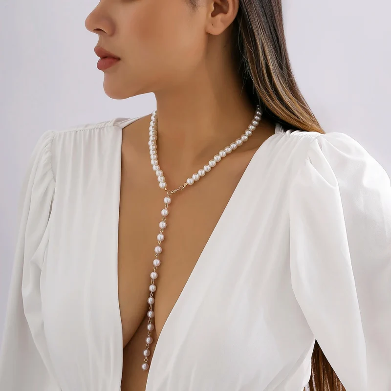 Collier en Y Perle Blanche