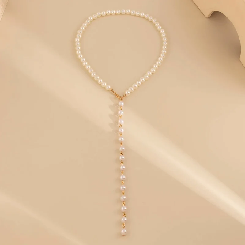 Collier en Y Perle Blanche