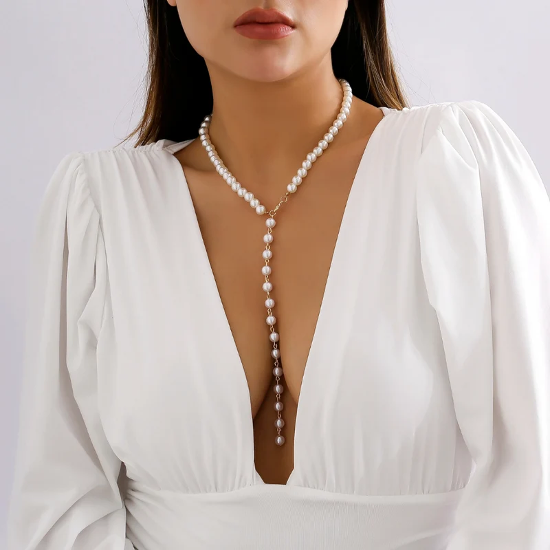 Collier en Y Perle Blanche