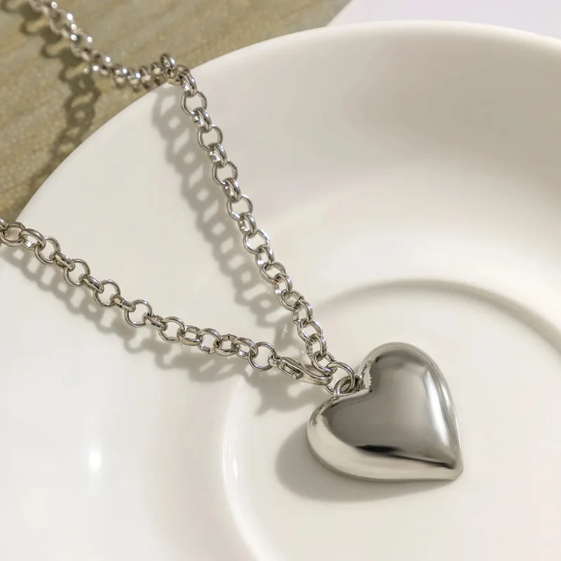 Collier en Y Gros Cœur Argent